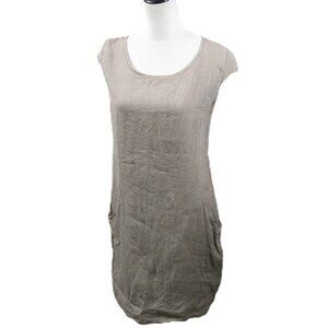 Lungo L'Arno Tan 100% Linen Dress with Pockets Size Small